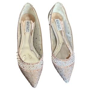 Badgley Mischka Blush/Nude Crystal-Embellished Pointed Flats Worn Once